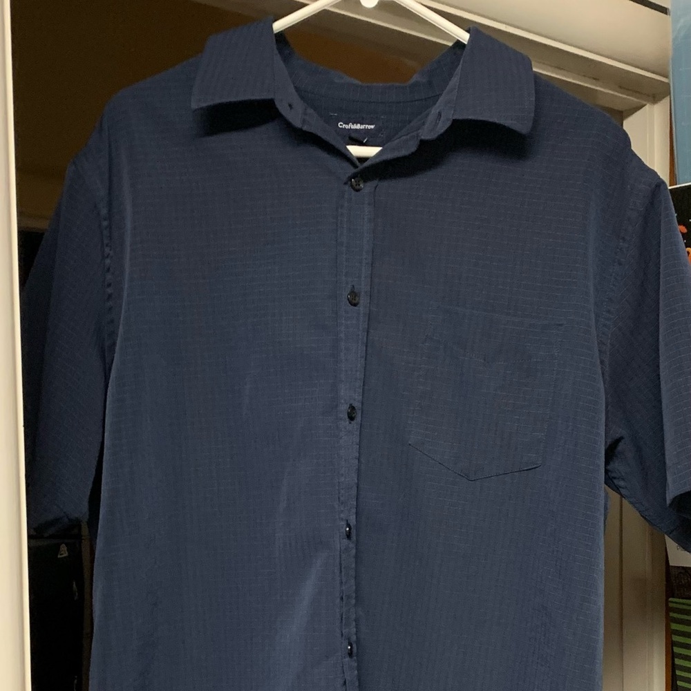 Blue mens short sleeve button down shirt